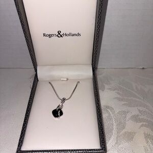 Rogers and Hollands Black Onyx Diamond Pendant in Sterling Silver Necklace